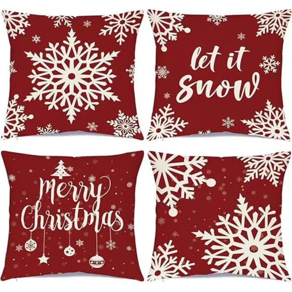 Christmas Decorations Pillow Covers Set of 4 Farmhouse Holiday Rustic Linen